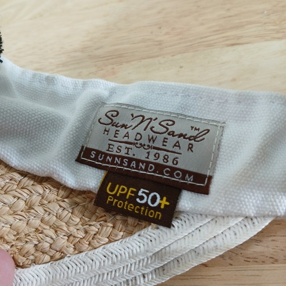 Sun N‎ Sand Headwear Straw Visor UPF 50+ Tan Beige White Beach Vacation - Picture 6 of 6